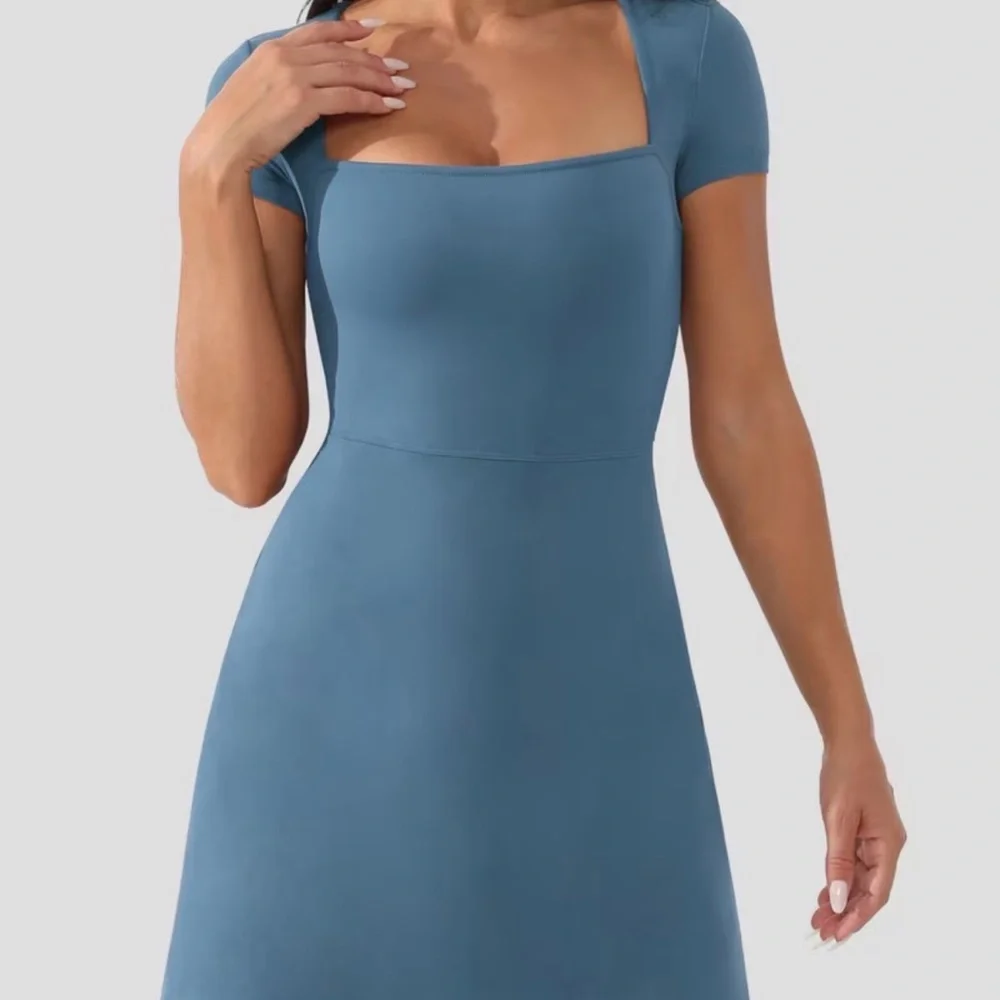 Medium Peacock Blue Women's Tennis Dress w/ pockets/ fitted/ skorts/ athletic - Picture 6 of 15